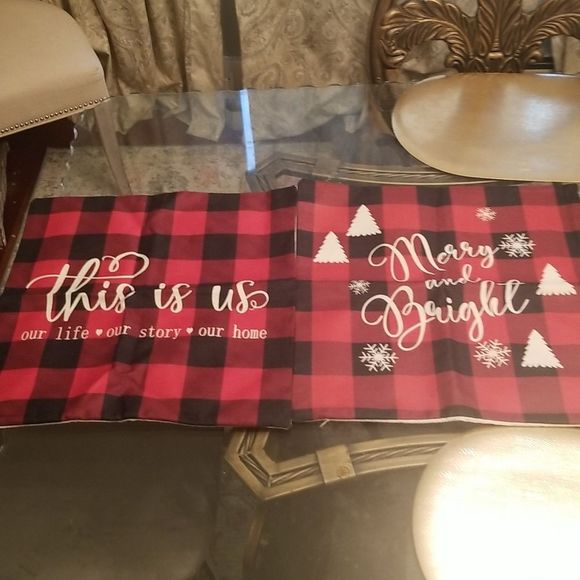 Buffalo Plaid Christmas Pillow Covers Set of 2 "This is Us" & "Merry & Bright" - Picture 1 of 11